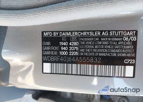 2004 Mercedes-Benz C 230 Kompressor Sport/Sport from USA, damaged, VIN WDBRF40J64A555832